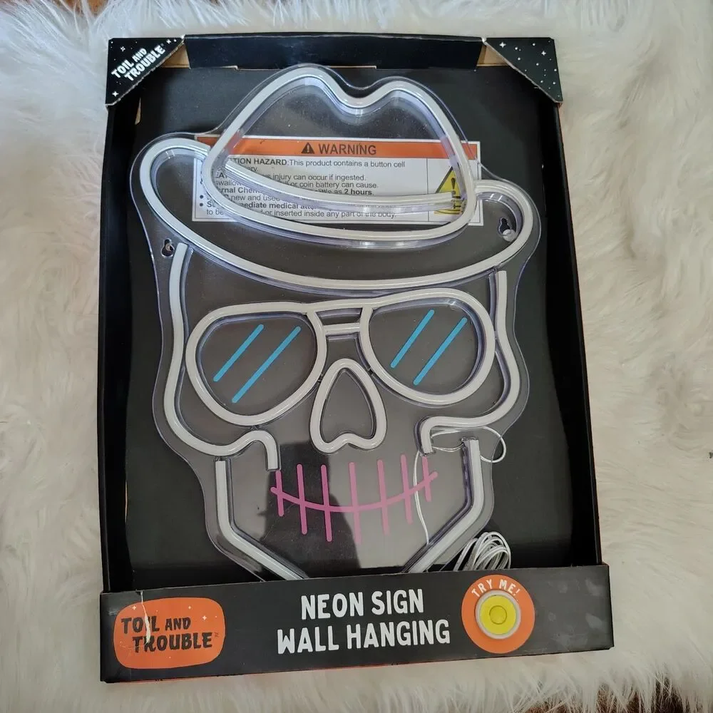 Skull Neon Light Toil & Trouble New